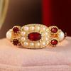 Vintage Inlaid Imitation Pearl Red CZ Women's Ring Ethnic Gold Color Geometry Daily Wear Party Jewelry Anniversary Gift