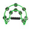 Double Row Hand Tambourine Metal Tambourine with Plating Bells Percussion Musical Instrument Green