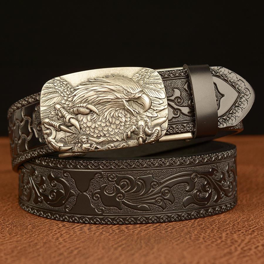 Men's Cross-Border Eagle Buckle Cowhide Belt - Personalized Carved Casual Jeans Accessory