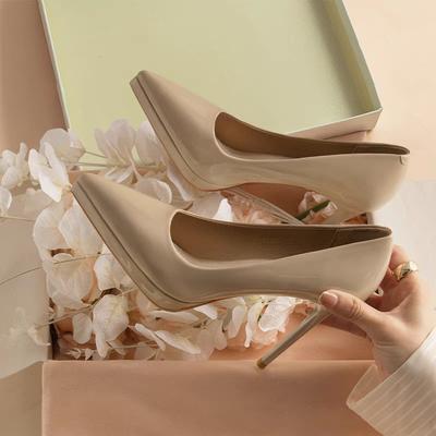 Неустающие ноги нюдовые водонепроницаемые туфли-лодочки на высоком каблуке женские тонкие каблуки осень и зима новые лакированная кожа сексуальные универсальные темпераментные одинарные туфли