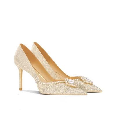 Летние туфли на высоком каблуке с градиентной цепочкой и бриллиантами, женские туфли на тонком каблуке, платиновое золото