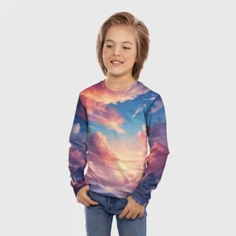 Детские футболки с принтом радужных граффити, милые топы с длинным рукавом для мальчиков, мягкие и удобные