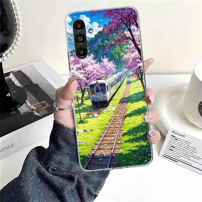 Ретро чехол для телефона с изображением японской сакуры и поезда для Samsung Galaxy A13 A14 A15 A16 A17 A53 A54 A55 A56 A57 A33 A34 A35 A36 A37 A23 A24 A2