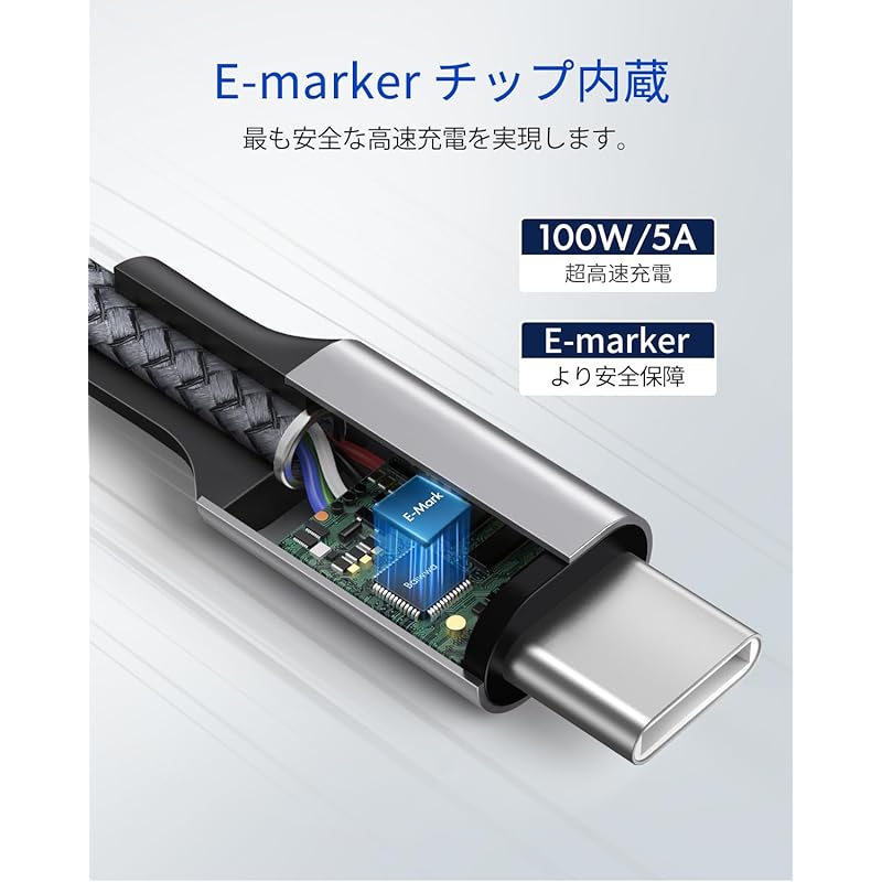 [3M 2 USB C Cable Long PD Compatible 100W/5A Fast Charging USB-C & High Durability MacBook Air/Pro, Galaxy S24 S23 S22 S21 S20, Xperia, iPhone 16 15