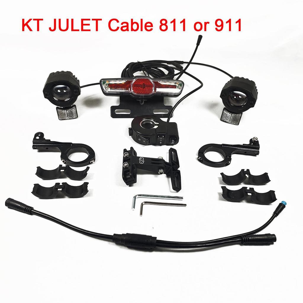 Dual Front Electric Bicycle Light Set: 9W LED Waterproof, Brake Light, Turn Signal, Horn, 24-90V.