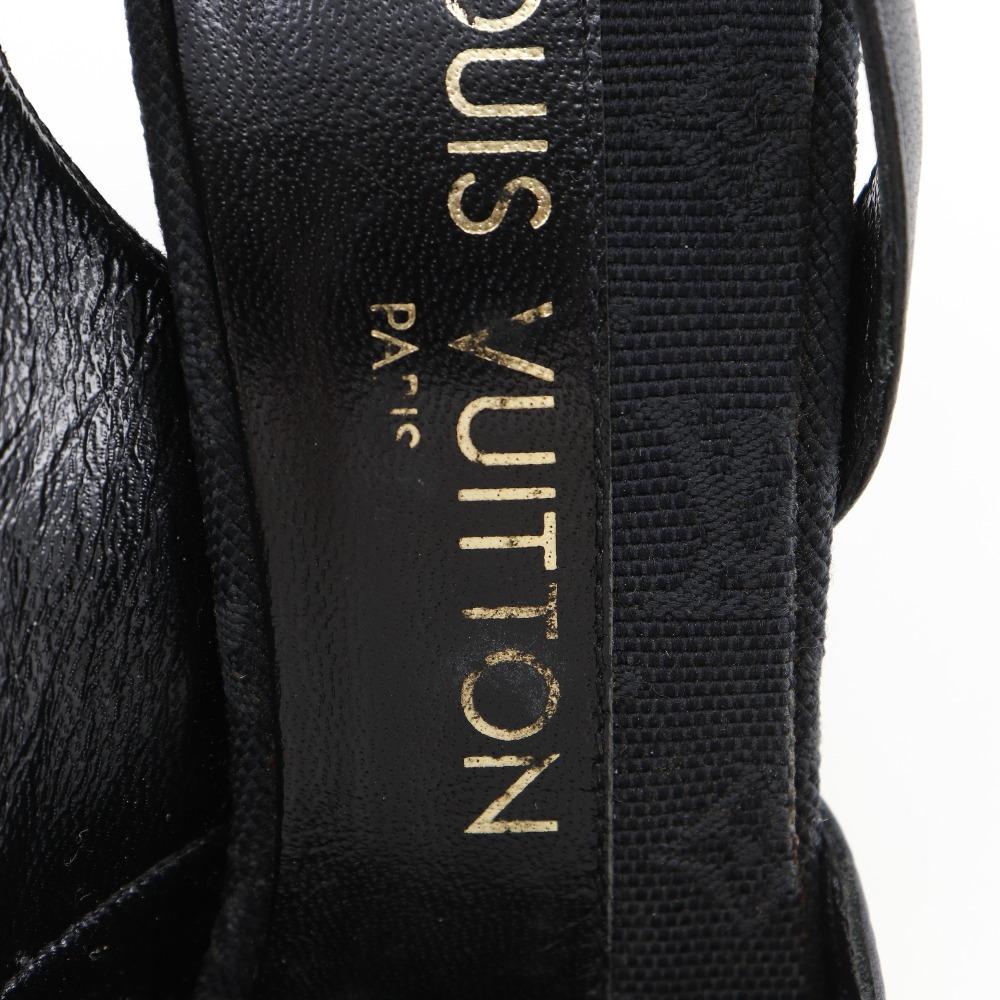 LOUIS VUITTON Heel pumps Monogram Strap sandals black canvas/leather Women Used