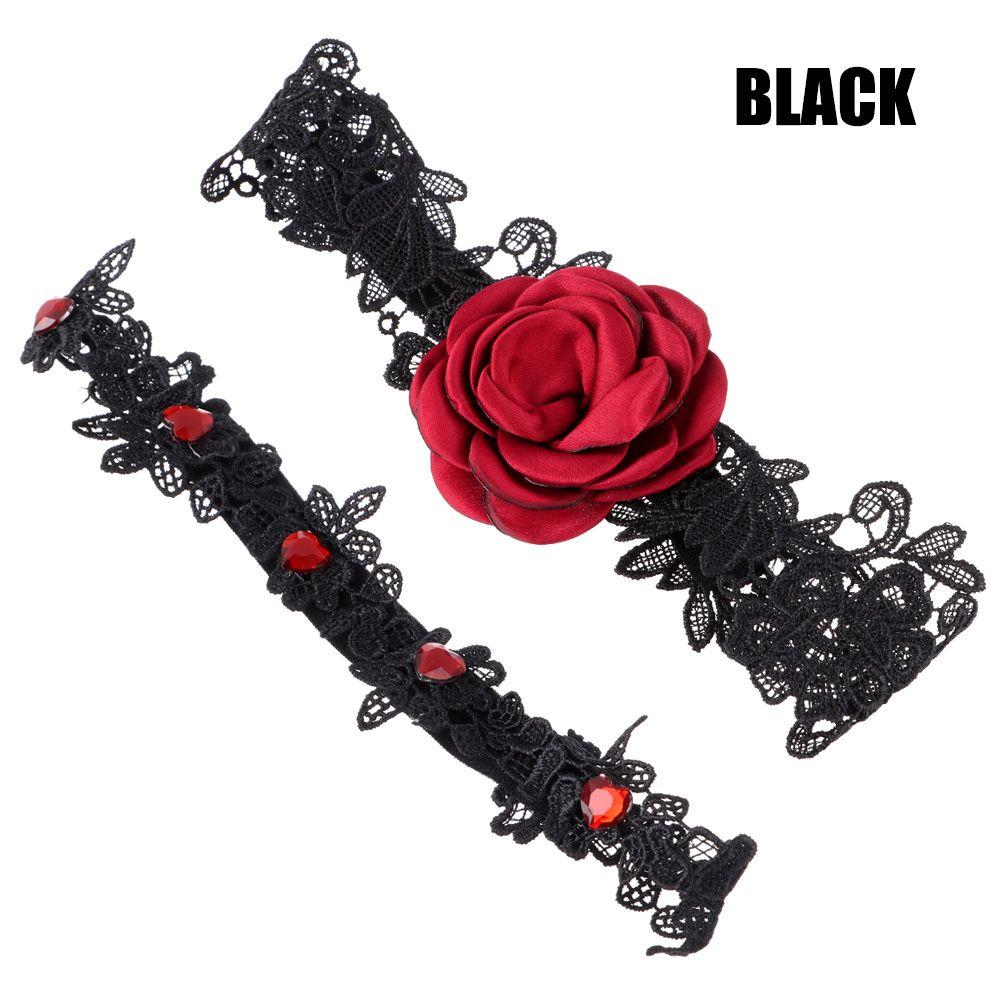 Rhinestones Stretch Red Rose Flower Garters Embroidered Stretch Garter Lace Leg Ring Set Lace