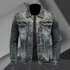 Men's Retro Denim Jacket High Street Trendy Embroidered Lapel Motorcycle Jacket Loose Casual Fashion Versatile Men's Clothing