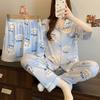 Cartoon Chiikawa Pajamas Women'S Summer Short-Sleeved Three-Piece Set Thin Spring And Summer Cute Little Eight Loungewear