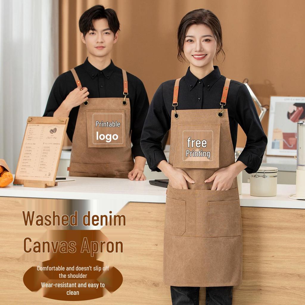 Premium Waterproof Canvas Apron for Catering, Baristas, Baking, Milk Tea Shops - Custom Logo Workwear