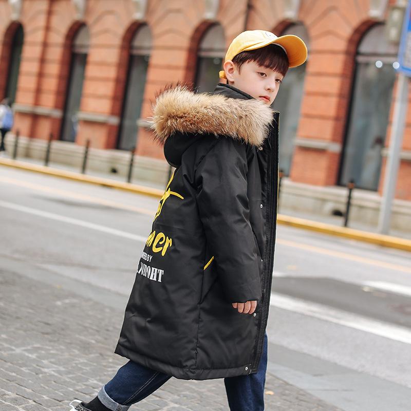 Children's Down Jacket Boys Mid-length Big Children Korean Style Thickened Fashion Children's Down Jacket Tooling Jacket