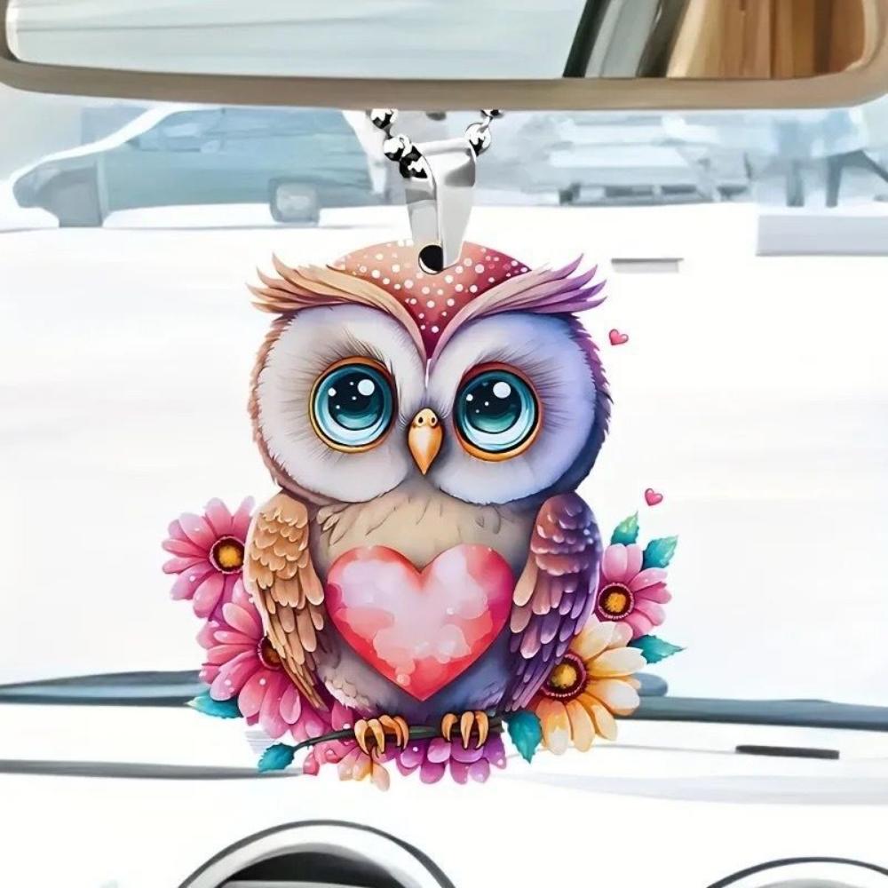 Love Owl 2D Acrylic Decorative Pendant, Interior Pendant, Car Interior Rearview Mirror Decorative Pendant, Backpack Pendant Keychain