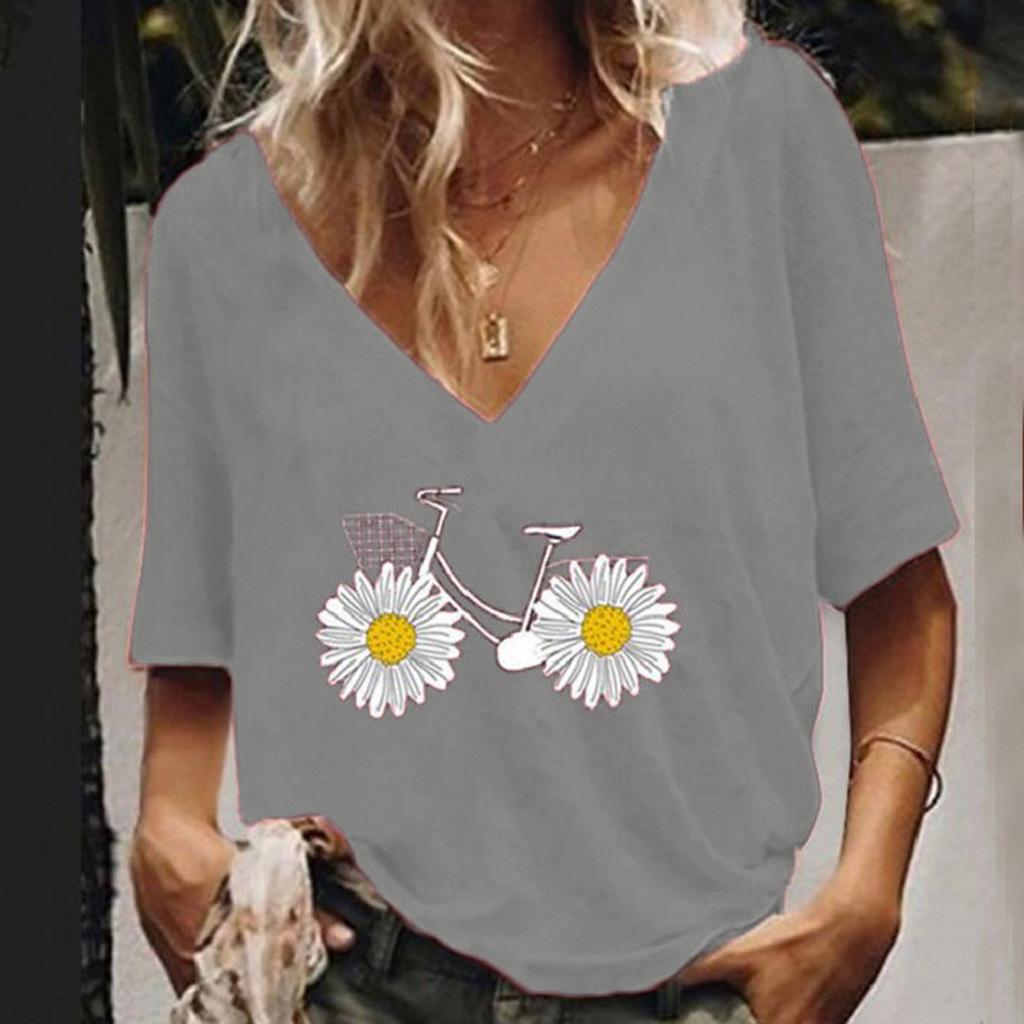 Модная женская блузка с коротким рукавом с v-образным вырезом и принтом, легкие топы