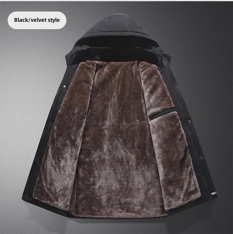 Мужское зимнее хлопковое пальто с капюшоном: Теплая, утолщенная, универсальная куртка средней длины для людей среднего и пожилого возраста