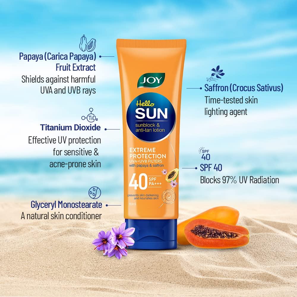 JOY Солнцезащитный крем Hello Sun Extreme Protection SPF 40 для всех типов кожи 60 мл | Легкий водостойкий солнцезащитный крем без белых следов