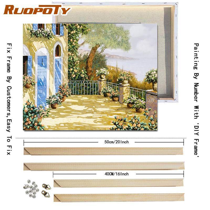 RUOPOTY Раскраска по номерам Городской пейзаж для гостиной на холсте Уникальный подарок Акриловая картина по номерам Дом
