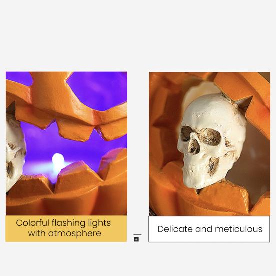 Скульптура тыквы на Хэллоуин со светом Жуткая фигурка тыквы с черепом Полимерное настольное украшение для декора дома и офиса