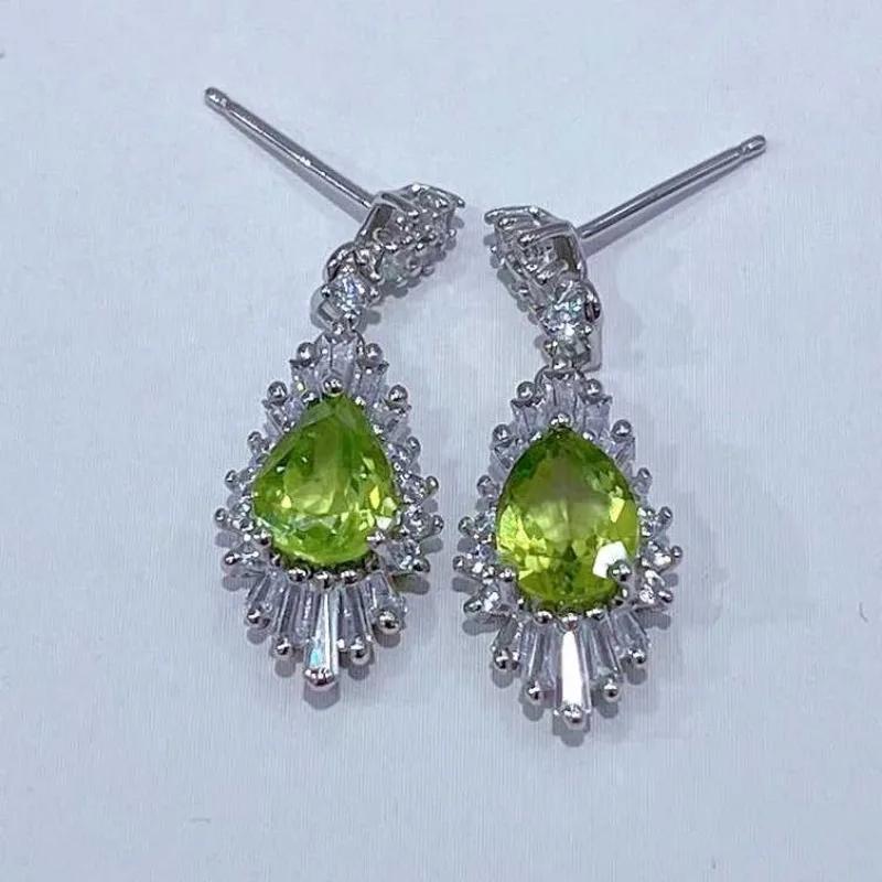 Sace Gems Серьги для женщин 925 стерлингового серебра 6*8 мм натуральный перидот серьги-гвоздики свадебная вечеринка изящные ювелирные изделия