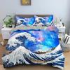 Wave Duvet Cover Set for Kids Teens Adult King Size Abstract Blue Ocean Comforter Cover Waves Sailing Moon Polyester Bedding Set