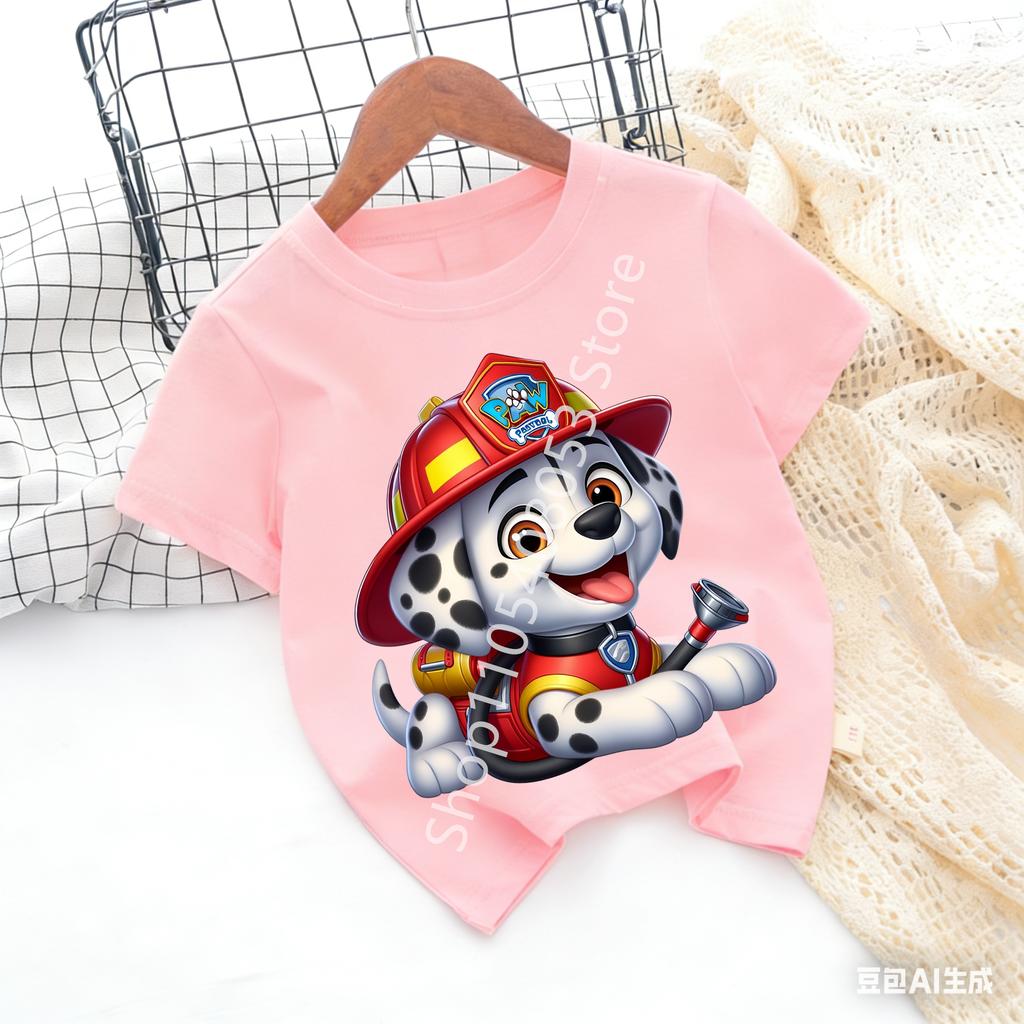 PAW Patrol Children Short Sleeve Tshirt Cartoon Chase Skye Print Pullover Boys Girls Summer Breathable Casual Cotton Tops Gifts
