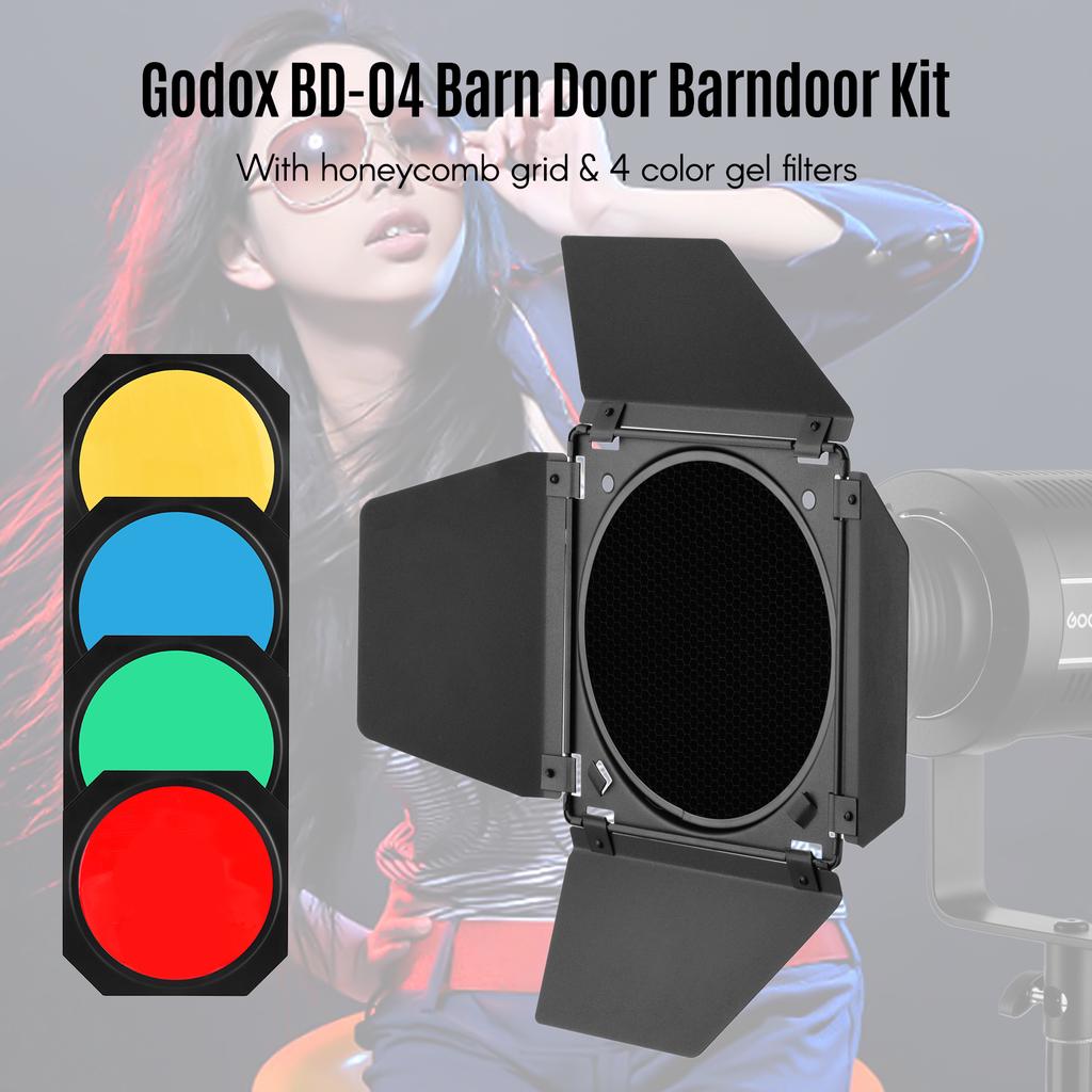 Godox BD-04 Комплект шторок для амбарных дверей с сотовой сеткой, 4 цветных гелевых фильтра для стандартного 7-дюймового экрана