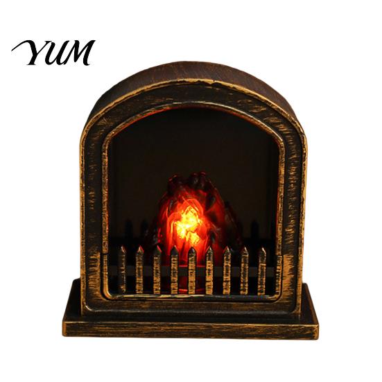 Artificial Flame Fireplace Figurine Retro Simulated Night Light, LED Flickering Lamp, Cozy Atmosphere Vintage Distressed Tabletop Decor Lights