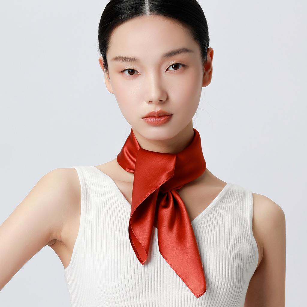 100% mulberry silk silk scarf, women's solid color satin small square scarf, travel decoration neck protection small scarf