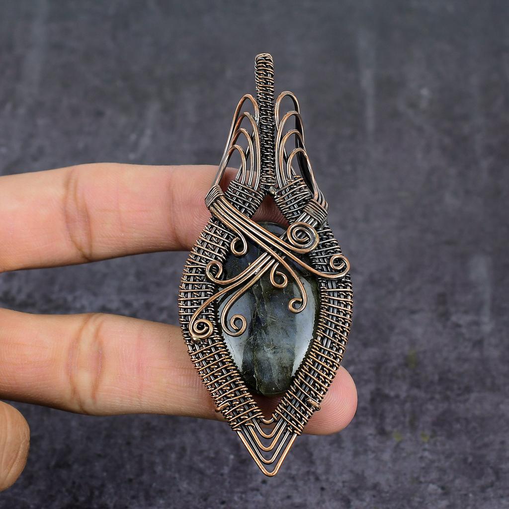 Labradorite Handmade Copper Wire Wrap Jewelry Pendant 3.55" c2F39