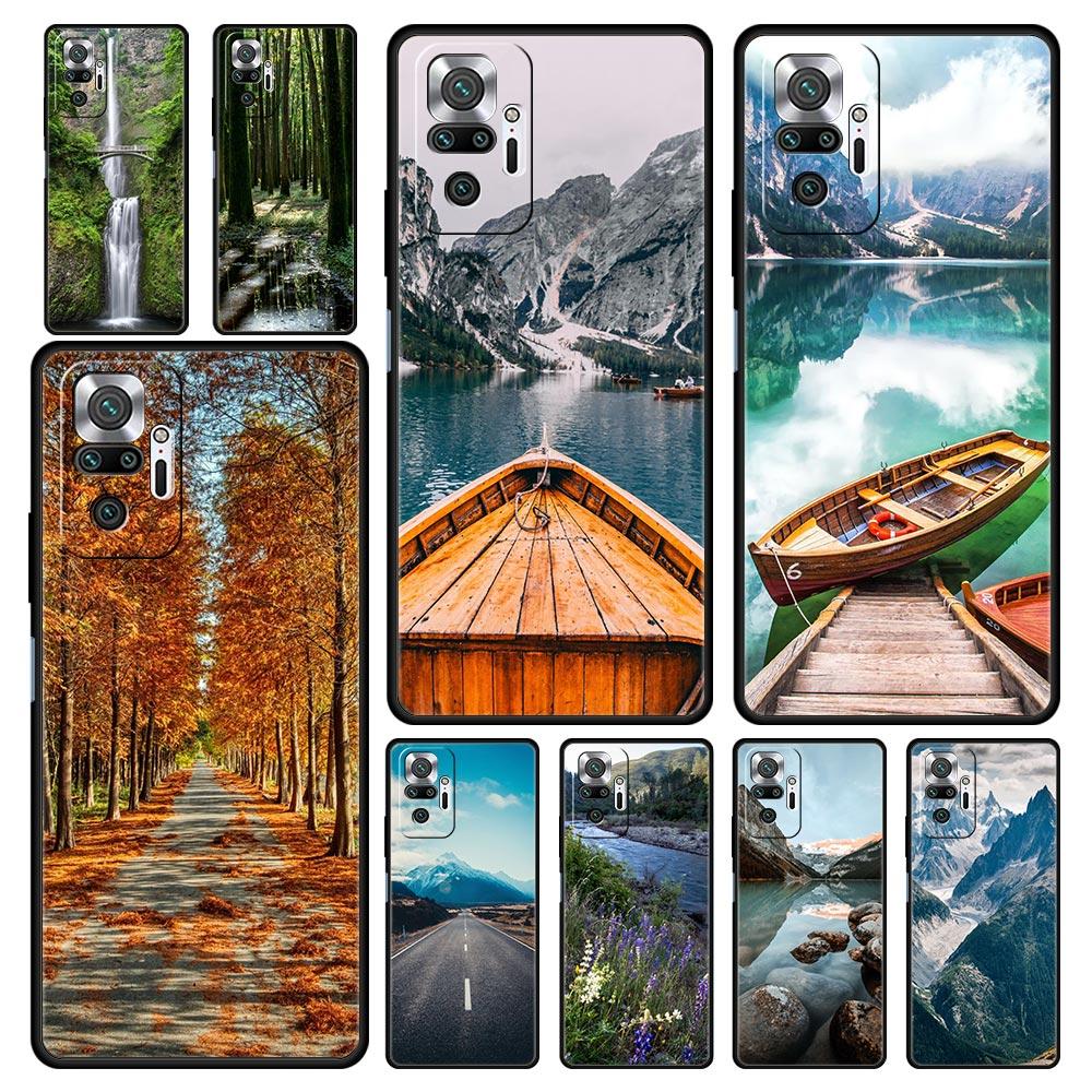 Waterfall Nature Trees Autumn Ship Phone Case For Xiaomi Redmi Note 12 11 10 Pro Plus 9S 9 8 7 9T 8T 9C 9A 5G K40 Gaming Cover