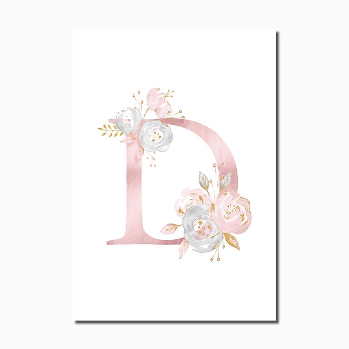 Baby Girl Pink Flowers Canvas Poster Nursery Wall Art Print Modern Letters Painting Wall Pictures Nordic Kid Bedroom Decoration