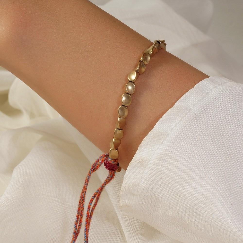 Handmade Women Tibetan Buddhist Cotton Rope Braided Bracelet Copper Beads Wrist Jewelry Bangles