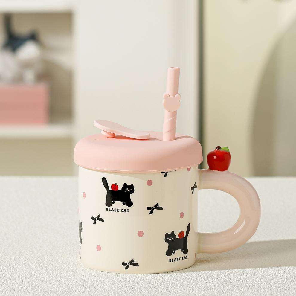 Сувенирная кружка-яблоко высокой ценности с крышкой, подарочная коробка, бытовая чашка для воды, милая кружка с соломинкой, керамическая кофейная чашка