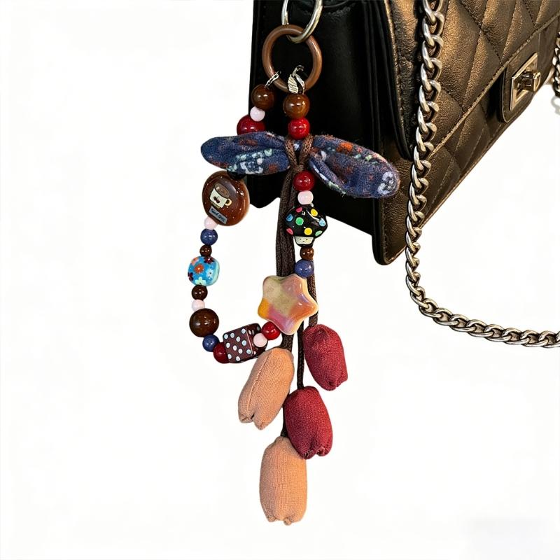 Stylish Hand Painted Ombres Star Fabric Flower Keychain Sturdy PVC Cord Unisex Keyring Bag Accessories