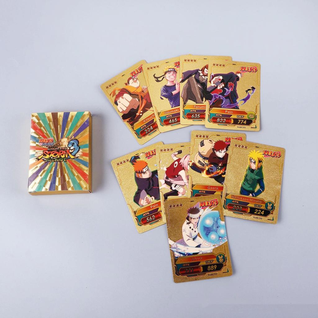 55pcs Naruto Card Gold English Series Kakashi Uchiha Sasuke Rare Collection Combat Children Fan Gift Desktop Game Toy