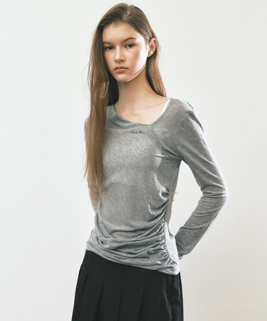 NICK&NICOLE Asymmetry Drape Shirring Top_Charcoal