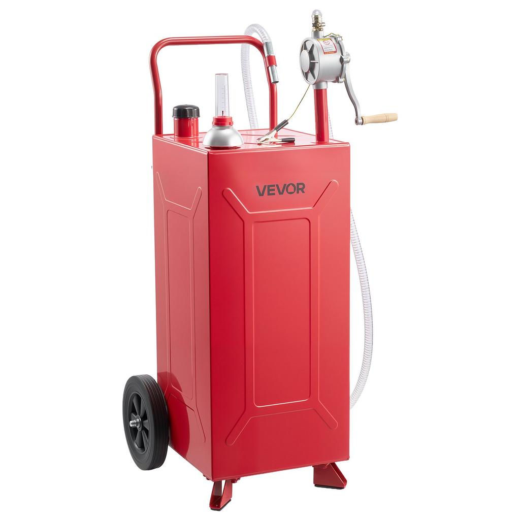 VEVOR 113.6L Fuel Gas Caddy, Carbon Steel, Portable Fuel Transfer Storage Tank with Manual Pump & 2 Rolling Wheels, Gasoline Diesel Can Container