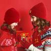 Milk Dragon New Red Set Windproof and Warm German Velvet Self-Heating Knitted Hat Scarf Gloves Three-piece Set