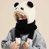 Kids Hat with Face Guard Scarf Plush Inner Lining Solid Color Bear Shape Warm Windproof Knit Hat Autumn Winter Outdoor Wear
