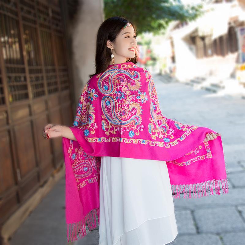 Autumn and winter Nepalese cashmere cotton embroidered paisley ethnic style scarf for women, warm thick shawl with artistic retro style