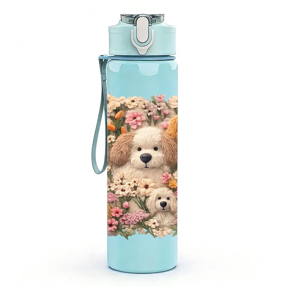 1PC Teddy Bear Stuffed Toy Group Print 750ml Color Plastic Sports Water Bottle Leakproof Flip Straw Lid Suitable for Sports Office Home Use