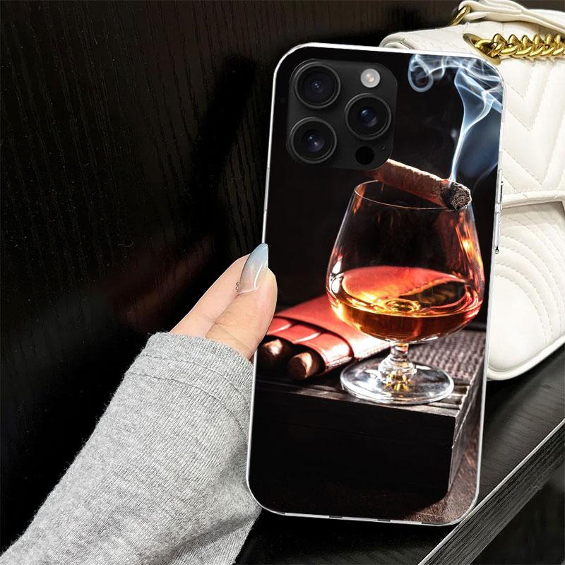 Кейс для iPhone 17 Air 16 16E 15 14 11 Pro Max с рисунком "Сигара Виски Лед" Мягкая Защитная Крышка для Телефона 12 13 Mini 7 SE 2020 8 Силикон Черный Ca