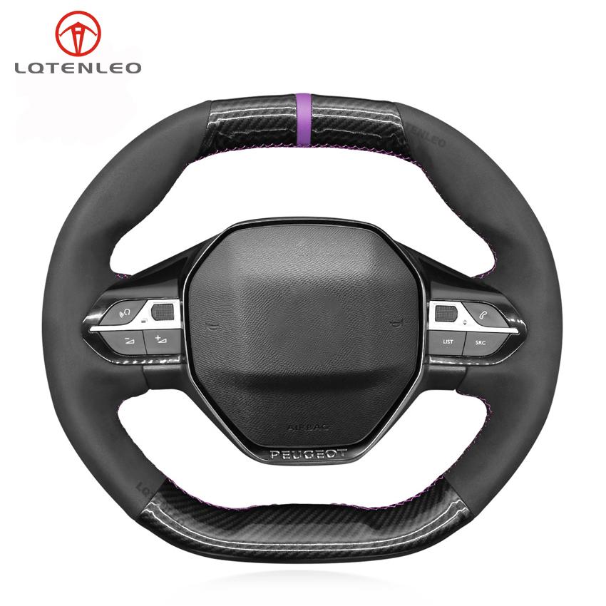Black Carbon Fiber Suede Hand-stitched Steering Wheel Cover for Peugeot 208 308 2008 3008 4008 508 5008 Partner Rifter 2016-2022