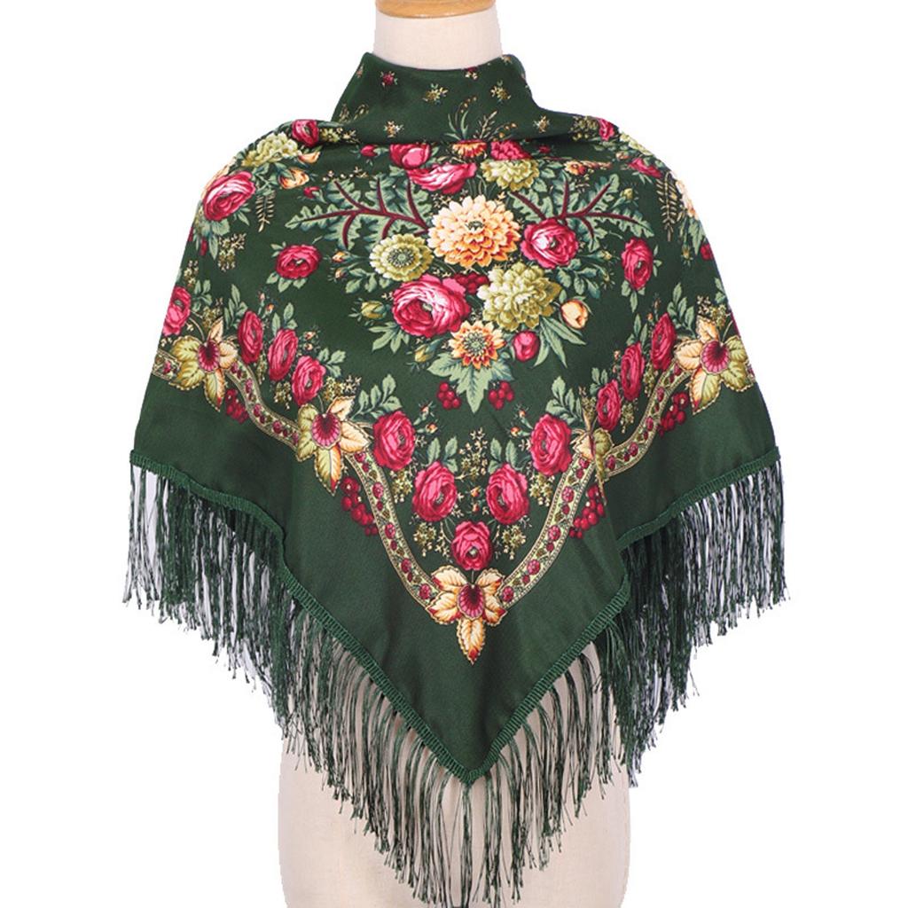 Ethnic Turban Head Wrap Scarf Women Vintage Travel Printed Tassel Shawl Outwear Printed Square Scarf