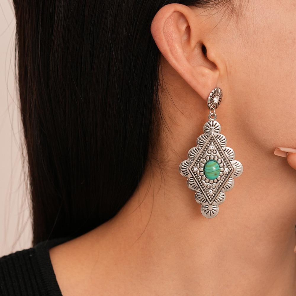 Turquoise Ethnic Style Tassel Earrings Green Water Drop Pearl Ear Studs Earrings Pendant Women