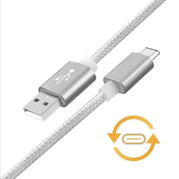 Cable Tressé Type C pour Huawei P9 Chargeur USB 1m Réversible Connecteur Syncronisation Nylon (OR)