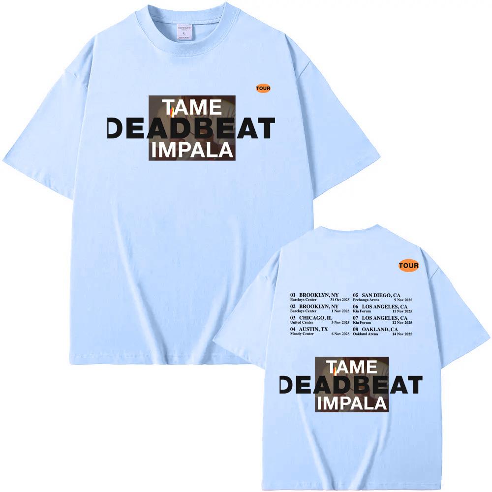 Tame Impala - Deadbeat Tour2025 Футболка Летний Рок Оверсайз 100% Хлопок Круглый Вырез Топы Одежда Круглый Вырез Рэпер Ropa Mujer