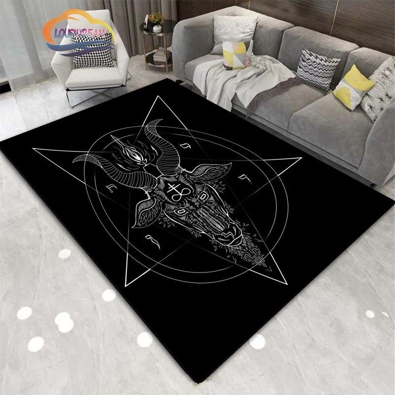 Satanic Skull Inverted Pentagram Area Rug Sheep Head Demon Baphomet Rug Gothic Series Hall Bedroom Fashionable Carpet
