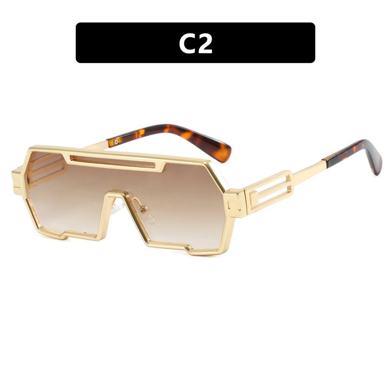 Men's Retro Steampunk Polygon Sunglasses - One-Piece, Irregular, High-End Street Style
