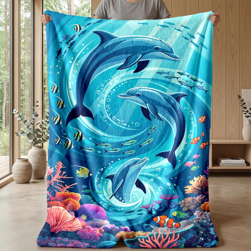 Oceanic Dolphins Swimming 1 Theme blanket Lightweight Warm Flannel Blanket Decorative Throw Blanket for Home Decoration