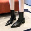 Ботильоны на квадратном каблуке, современные, весна/осень, женская обувь на молнии 2024 года, модные, с острым носком, на среднем каблуке, однотонные, новинка, женские ботинки